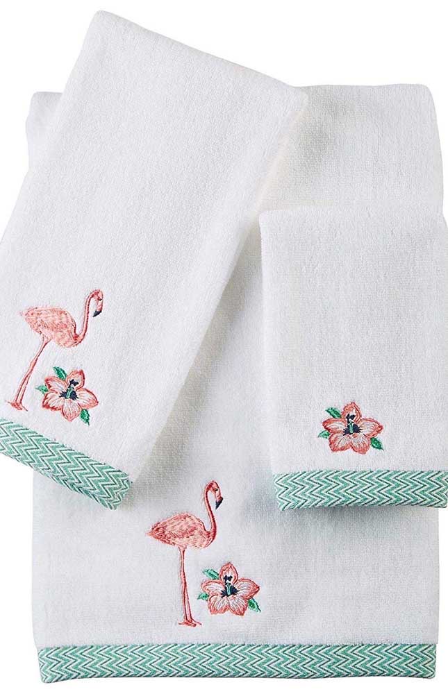 Toalhas bordadas flamingos